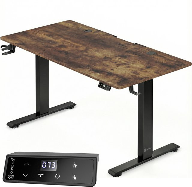 CASARIA Elektrisch höhenverstellbarer Schreibtisch in Braun mit Kabelwanne und Melaminplatte, B/T/H: 120 x 60 x 72-117 cm - Bild 1