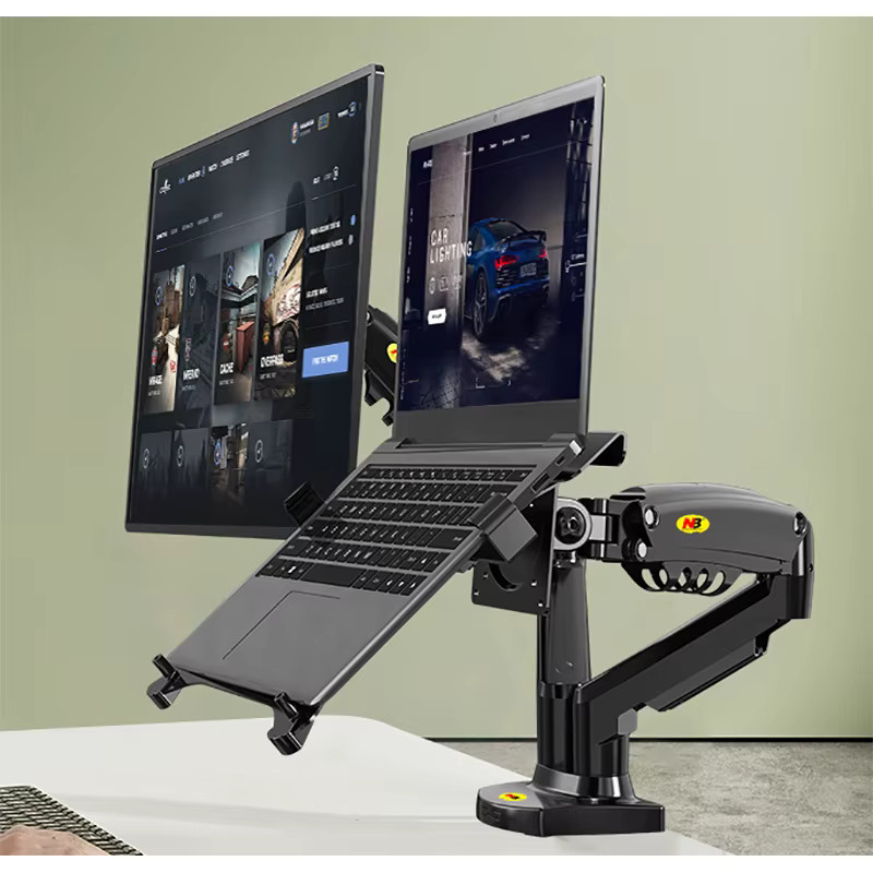 NB F160-FP Dual-Monitor-Laptop-Halterung mit Gasdruckfederarm und USB 3.0 Kabeln für 17 bis 27 Zoll Monitore und 10 bis 17 Zoll Laptops - Bild 2