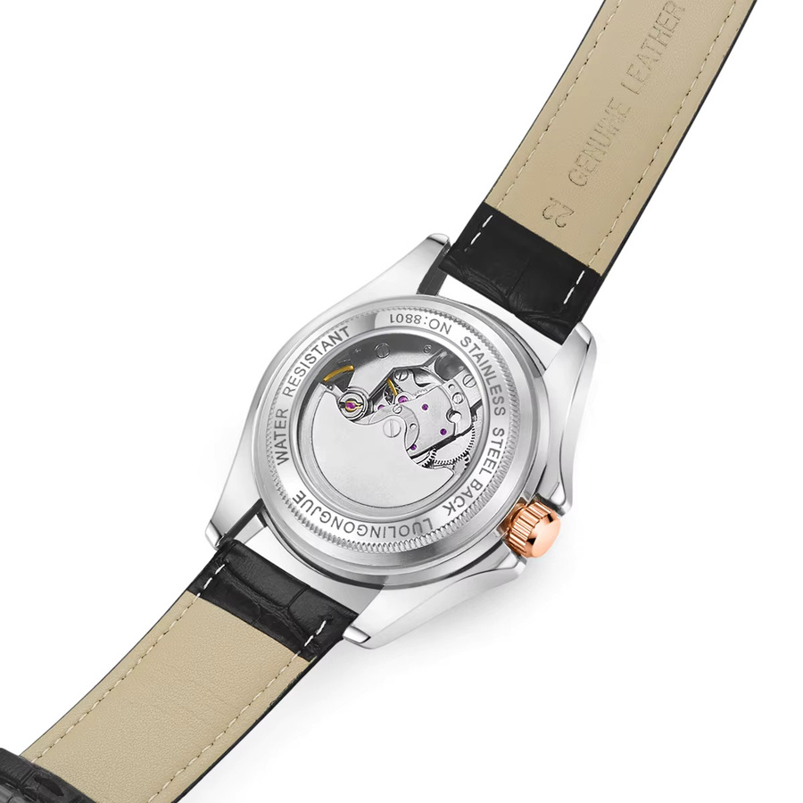LUOLINGONGJUE Armbanduhr Automatik, Edelstahl, Roségold, Leder, Herren - Bild 2
