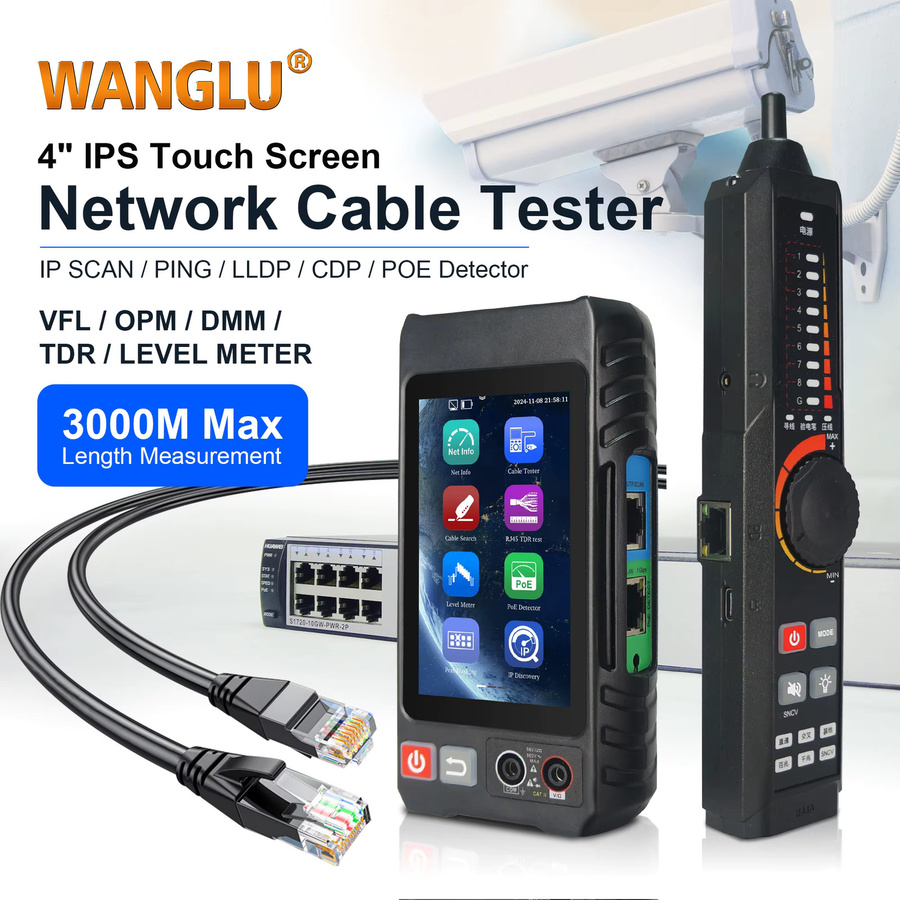 WANGLU Netzwerkkabeltester RJ45 LAN Tester Kit mit Kabeltracker und PoE Funktion, Schwarz - Bild 3