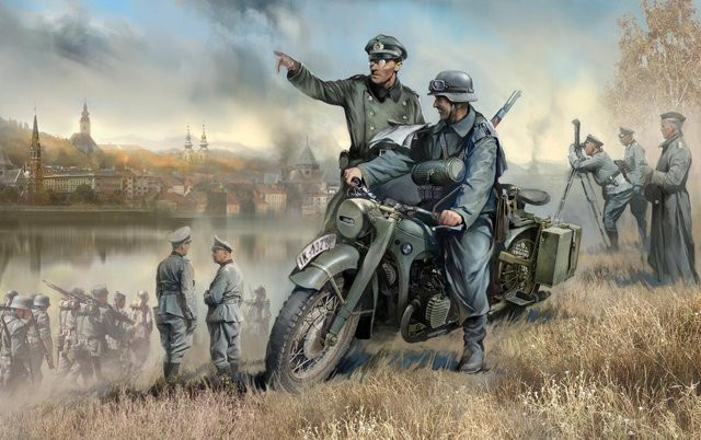 Zvezda Germ.WWII Solo Motorrad R12 m. Figuren, 1:35, Fahrzeuge - Bild 1