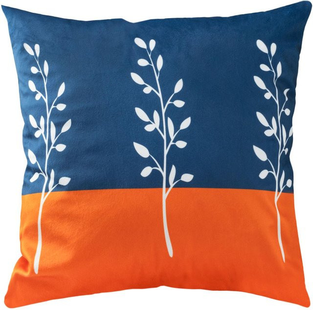 Dekorative Kissenhülle aus weichem Velours mit floralem Zweig-Design in Orange und Blau, B/B/H: 43 x 43 x 43 cm - Bild 1