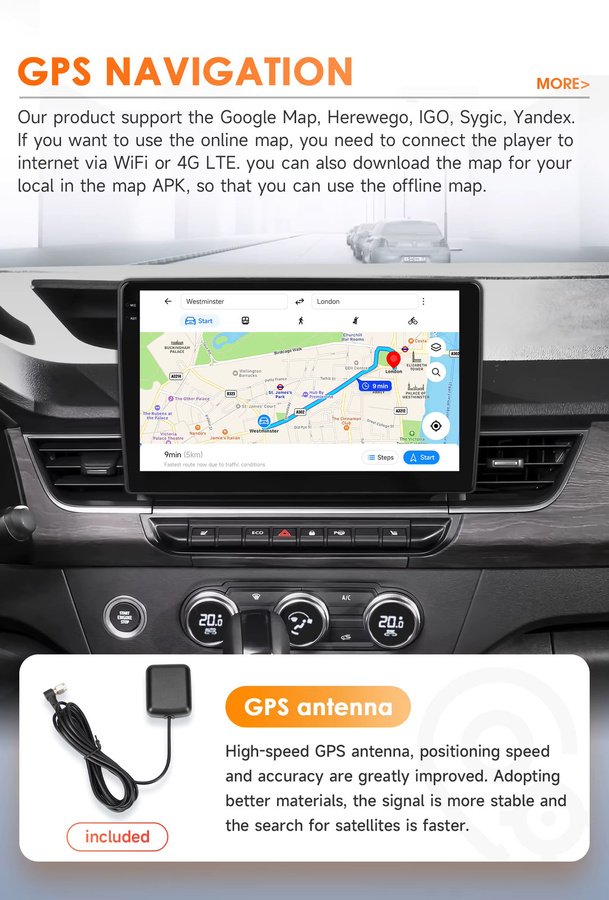 OSSURET Android 14 Autoradio für Renault Kangoo 2019–2025 mit 10,1 Zoll Display, Snapdragon 8-Core Prozessor, Carplay, GPS und 360 Grad Kamera Unterstützung in Schwarz - Bild 3