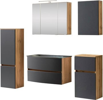 HELD MÖBEL Waschtisch-Set KOPENHAGEN in Grau, 7-teilig, modern mit LED-Beleuchtung und Soft-Close-Türen, B/T/H: 130,0 x 40,0 x 35,0 cm - Bild 1