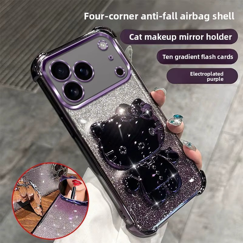 Luxuriöse Hello Kitty Handyhülle mit Glitzer-Spiegel und Eckenschutz für dein iPhone 17 Pro Max, 16, 15, 14, 13 Plus in Lila - Bild 2