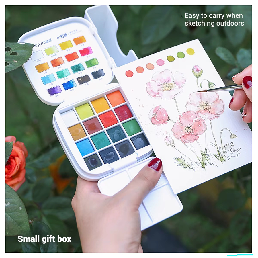 Languo Mini Aquarellfarben-Set mit 16 Farben, Pinsel und Palette in Multicolour für deine Reisezeichnungen - Bild 2