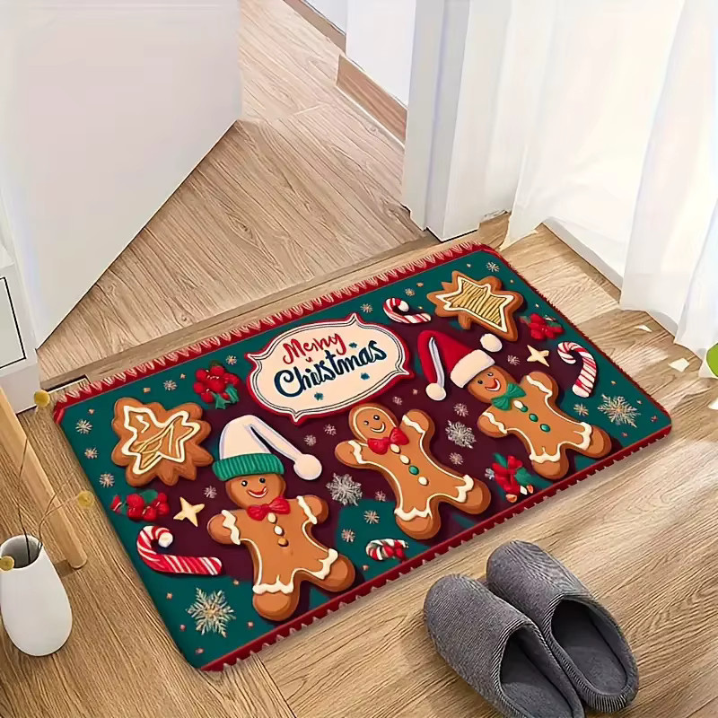 VIKAMA Weihnachtliche Fußmatte im Vintage-Design, rutschfeste dekorative Matte für Eingangsbereich und Küche, B/B: 60 x 40 cm, Mehrfarbig - Bild 1