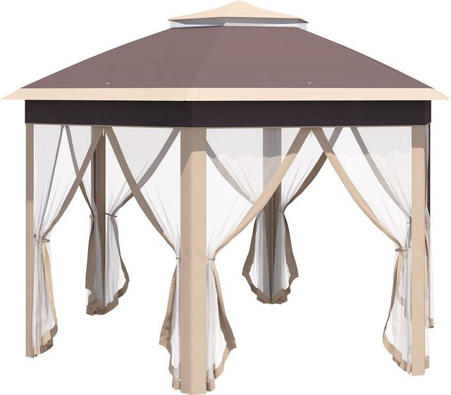 Outsunny Faltpavillon aus Polyester mit Doppeldach und Metallgestell, Beige/Braun, B: 405 cm, H: 285 cm, T: 405 cm - Bild 1