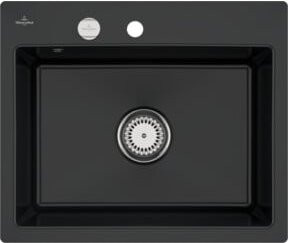Villeroy & Boch Subway 60 S Flat bündige Keramikspüle mit Ablaufgarnitur und Exzenter in Pure Black, Breite: 60 cm - Bild 1