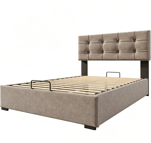 okwish Polsterbett mit Stauraum und Matratze in Hellgrau, B/T/H: 90 x 200 x 117,5 cm - Bild 1