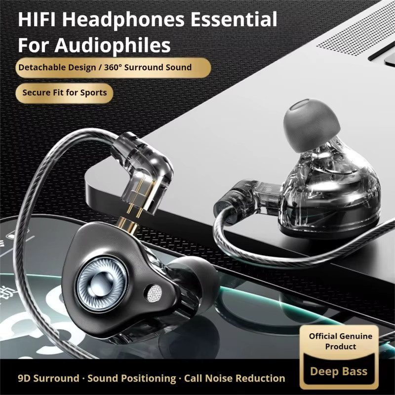 EARDECO In-Ear Gaming Kopfhörer mit abnehmbarem Kabel, 3,5mm Klinke & USB-C, 9D Surround Bass Headset in Schwarz - Bild 2