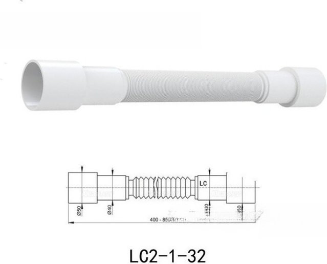 Universeller flexibler Abflussschlauch aus Kunststoff für das Badezimmer, weiß, Durchmesser: 40 mm und 50 mm auf beiden Seiten - Bild 1