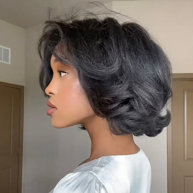 OYM HAIR Echthaar-Perücke, lockiger Pixie-Schnitt, Damen - Bild 1