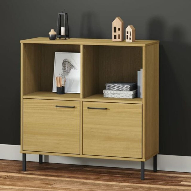 Vidaxl Bücherregal Oslo aus Massivholz mit Metallbeinen in Braun, B/T/H: 90 x 35 x 90,5 cm - Bild 1
