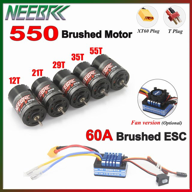 NEEBRC 550 Bürstenmotor 12T 21T 29T 35T 55T 60A ESC Bürsten-Geschwindigkeitsregler, 1:10 - Bild 1