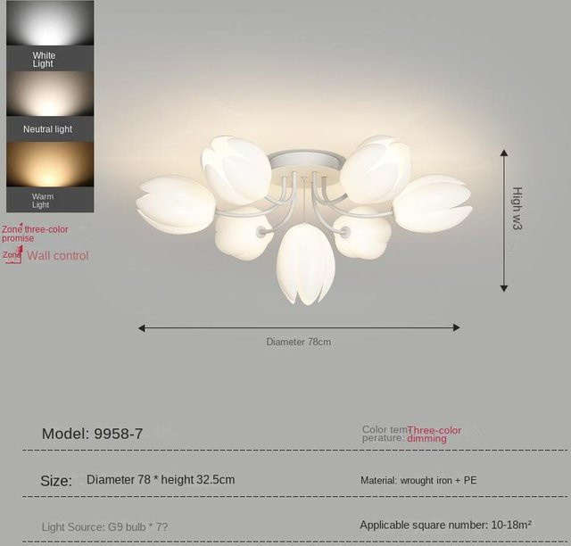 Yuda Lighting Yulan Flower LED Deckenleuchte in Weiß und Silber mit 7 Leuchten für Wohnzimmer und Schlafzimmer - Bild 1
