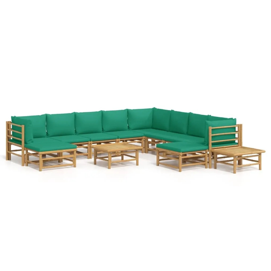 vidaXL 12-tlg Garten-Lounge-Set aus geöltem Bambus mit grünen Kissen - Bild 2