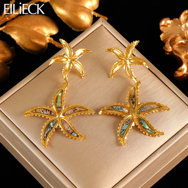 EILIECK Ohrringe Seestern-Tropfen, 316L Edelstahl, 18 Karat PVD-beschichtet, Damen - Bild 1