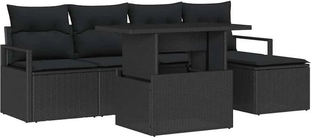 vidaXL Garten-Sofa-Set aus Poly-Rattan in Schwarz mit 6-teiliger Polstergarnitur, L-Form, inklusive Couchtisch und Ottoman für Terrasse und Garten - Bild 1
