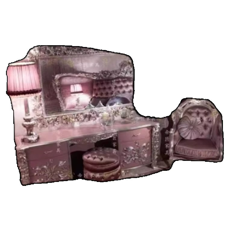 LIEI Schminktisch Set im Vintage Luxus Design mit Spiegel und Beleuchtung, Farbe Pink, Glänzend - Bild 2