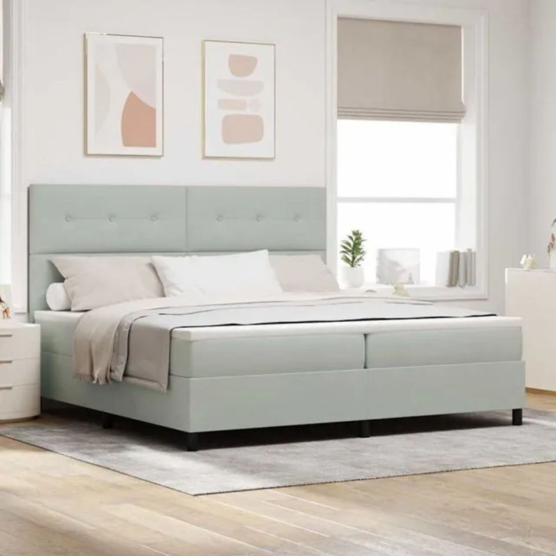 Modernes Boxspringbett mit Matratze von vidaXL in Grau aus Samt und Kiefer, B/T/H: 200 x 200 x 128 cm - Bild 1