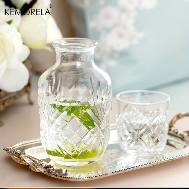KEMORELA Kristallglas Trinkset mit Karaffe und Tassen, transparent, 500 ml - Bild 1