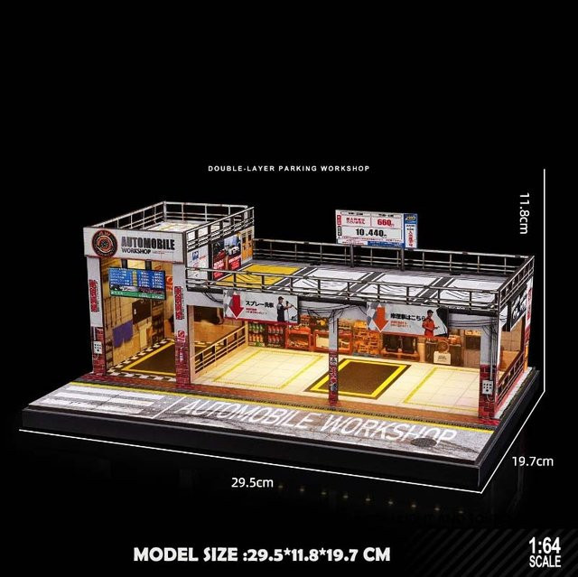 Linyi toy car Auto Modell Garage Szene, 1:64 Maßstab, mit Licht, ab 6 Jahren - Bild 1