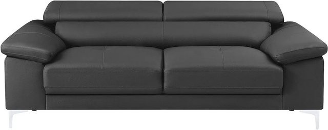 Vente-unique Sofa Solange in Anthrazitgrau aus Leder mit Breite: 210 cm - Bild 1
