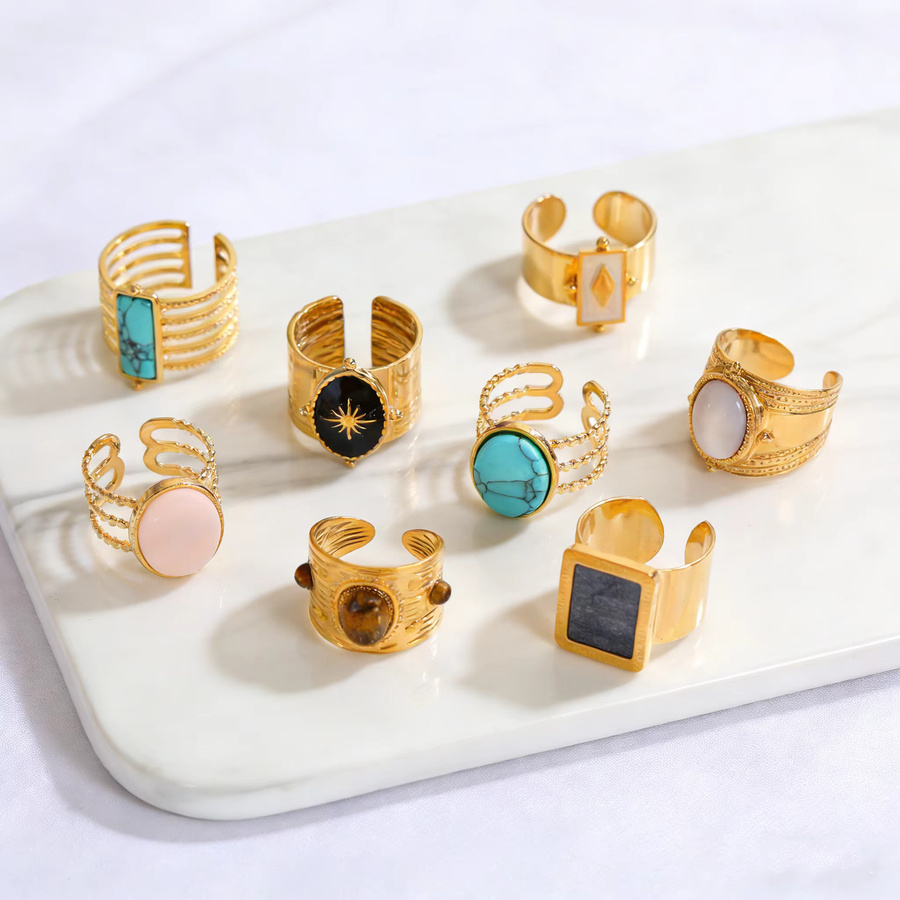 Jolivie Ringe Edelstahl, vergoldet, Naturstein, Damen, Vintage-Stil - Bild 2
