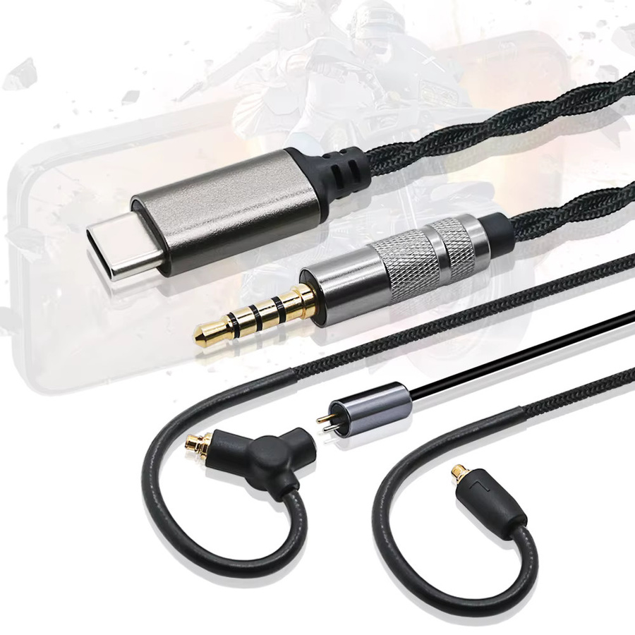 Pirole Ersatzkabel mit Mikrofon und Geräuschunterdrückung, 32-Bit Typ-C auf 3,5 mm Klinke, Schwarz, kompatibel mit IE100 400 500Pro IE200 300 600 900 sowie iPhone und Xiaomi - Bild 2