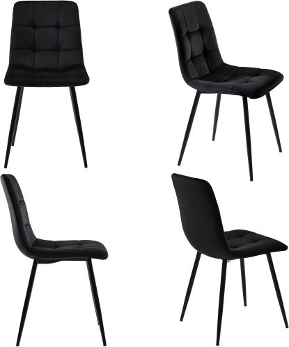 Set aus 4 gepolsterten Küchenstühlen von FC in Schwarz mit Velvet-Bezug und robusten Metallbeinen, Ergonomisches Design, B/T/H: 44 x 46 x 86 cm - Bild 1