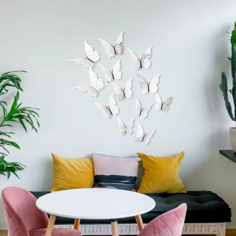 12 Stück Schmetterlings Wandaufkleber in Gold und Silber mit 3D-Ausschnitt für Wand und Kühlschrank - Bild 3