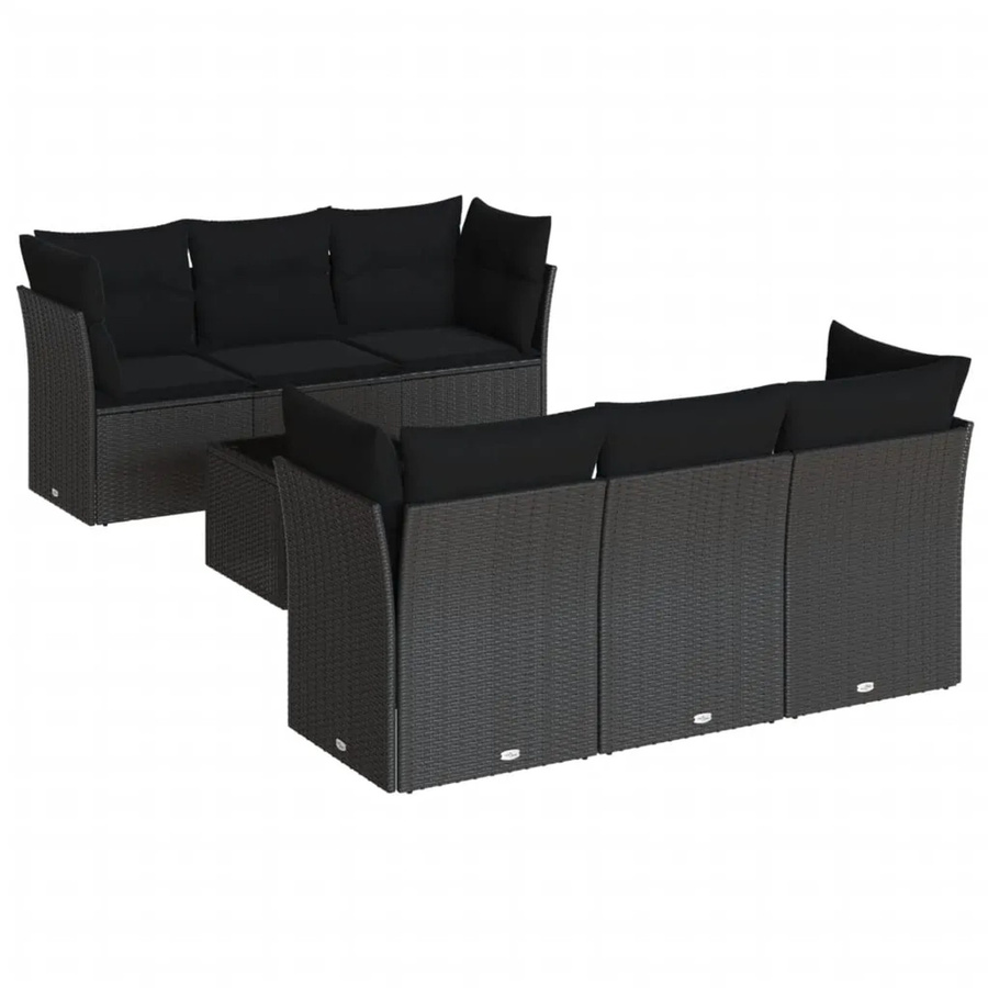 vidaXL 7-tlg Garten-Sofagarnitur in Schwarz aus Poly-Rattan mit Tisch und Polsterkissen Modell 25 - Bild 2