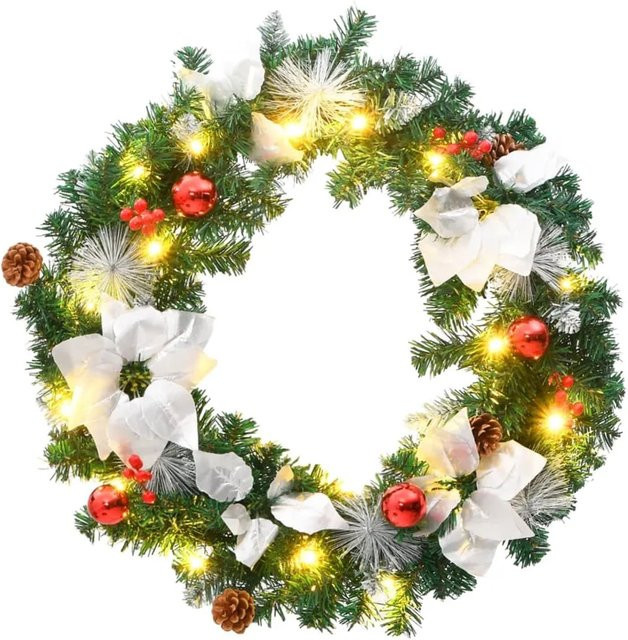 vidaXL Weihnachtskranz mit LED-Leuchten in Grün, Silber und Rot, Durchmesser: 60 cm - Bild 1