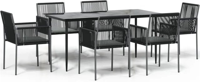 vidaXL 7-teilige Garten-Essgruppe aus Poly Rattan und Stahl in Schwarz mit Kissen und Glastisch - Bild 1
