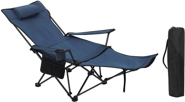 WOLTU Campingstuhl mit Lehne, Fußstütze und Getränkehalter aus blauem Oxford-Gewebe - Bild 1