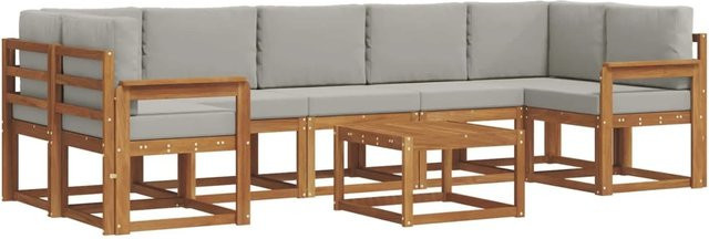 vidaXL Outdoor-Sofagarnitur L-Form aus Akazienholz mit 8 Kissen in Natur und Hellgrau - Bild 1