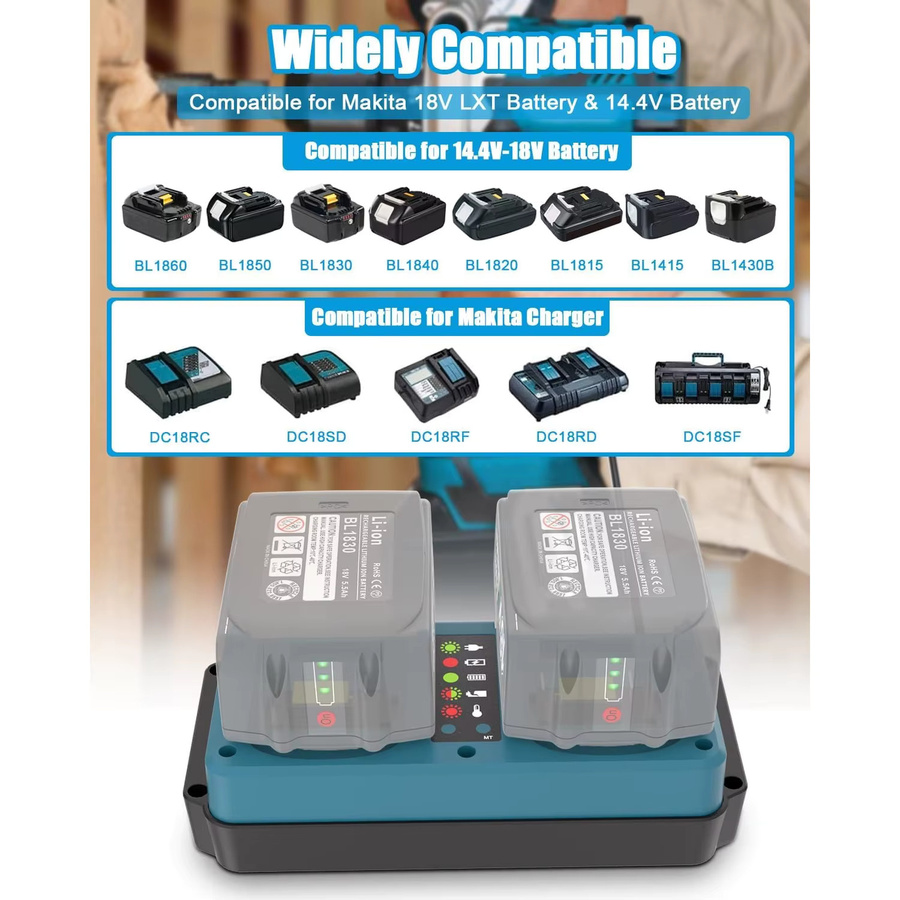 Dual Ports Ersatzladegerät für Makita 14,4V-18V Li-Ion Akkus, kompatibel mit BL1815 und BL1820 sowie BL183, Blau - Bild 4