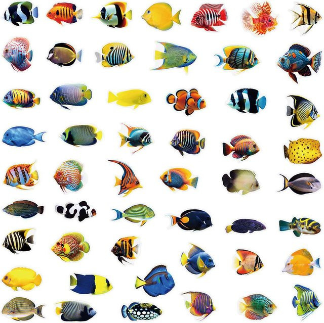 50 Stück Transparente Meeresfisch-Aufkleber Wasserdichte Decals in Multicolour von RecordingYourLife Store - Bild 1