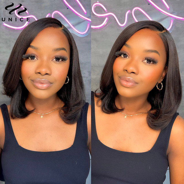 UNice Hair Lace Yaki Straight Bob Perücke, Naturalschwarz, 100% Echthaar - Bild 1
