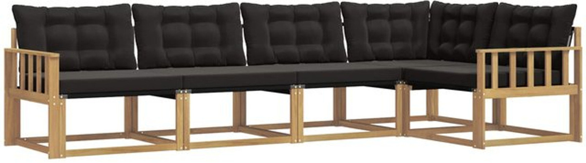 vidaXL Outdoor-Sofagarnitur aus Akazie mit Kissen, 5-teiliges Loungemöbel-Set in Weiß und Schwarz - Bild 1