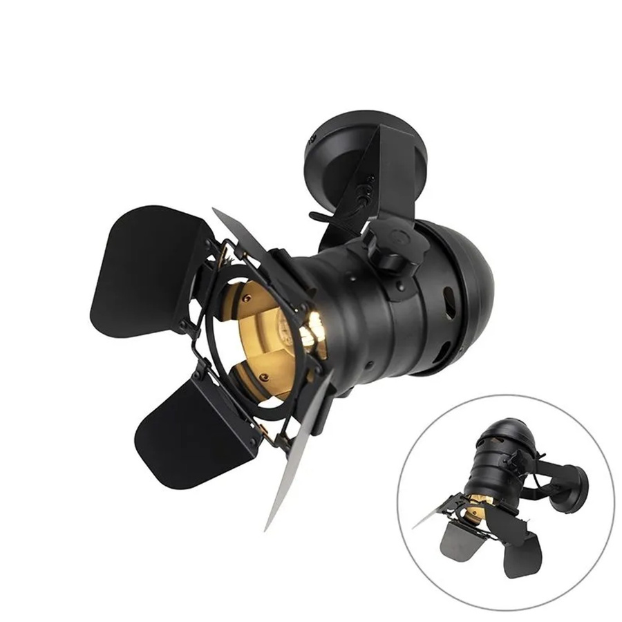 QAZQA Industriestudio Wandspot Schwarz, drehbar und dimmbar, Metall, E27 - Bild 2