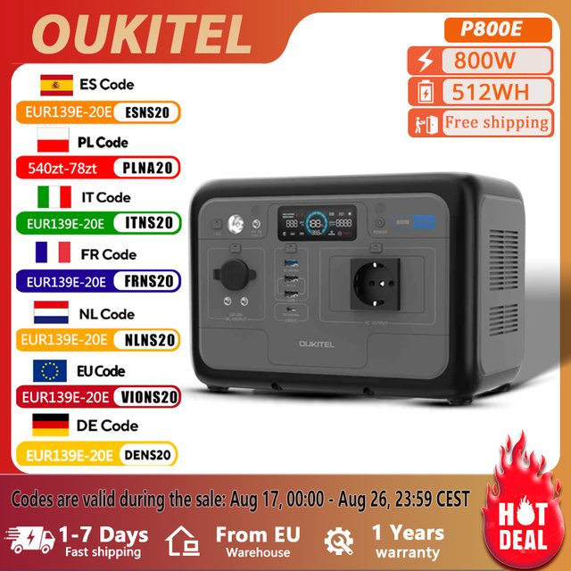 OUKITEL P800E Tragbare Powerstation mit 800W und 512Wh LiFePO4 Batterie als Solargenerator und Notstromversorgung für Zuhause sowie Outdoor-Camping - Bild 1