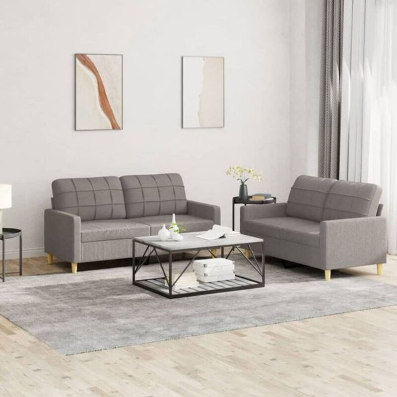 Vidaxl 2-teilige moderne Sofagarnitur aus Stoff in Taupe meliert mit Kissen - Bild 1
