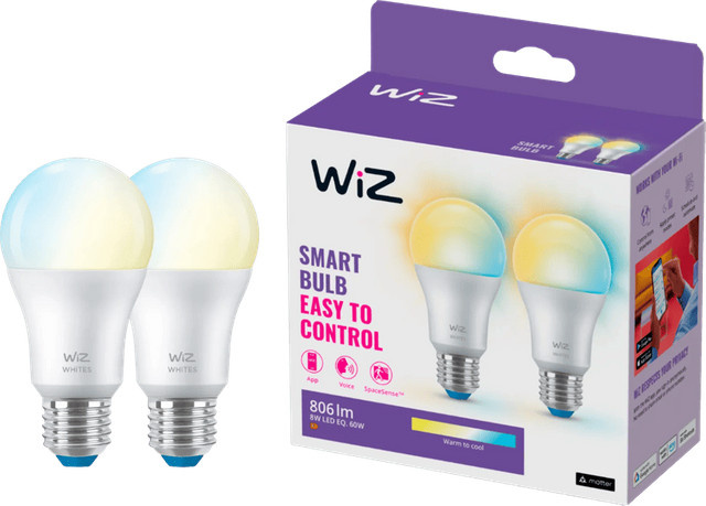 WiZ Smart-Lampe Doppelpack E27 LED mit CCT Warmweiß bis Kaltweiß, WiFi und Bluetooth - Bild 1