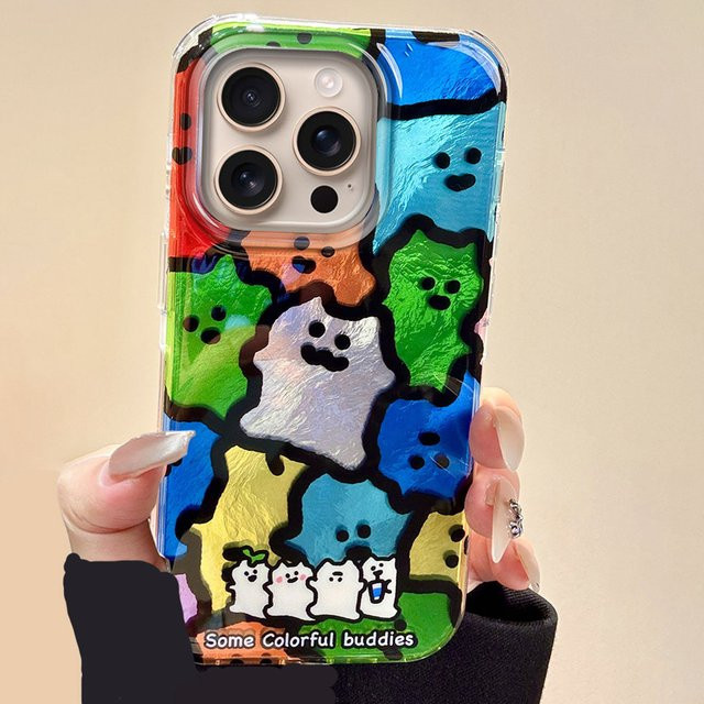 Handyhülle mit buntem Katzen-Design und schwarzen Linien für Apple iPhone 16 15 14 13 12 Pro Max und weitere Modelle, mehrfarbig - Bild 1