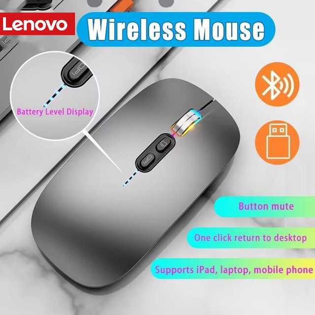 Lenovo kabellose Maus in Silber, ultradünn und ergonomisch, mit 3 Modi (2,4 GHz USB und 2 Bluetooth), wiederaufladbar und leise für PC und Laptop - Bild 1