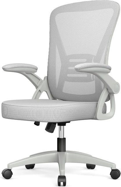 Rattantree Ergonomischer Drehstuhl mit Klapparmlehnen in Grau mit Mesh-Rückenlehne, Höhe: 102 cm, Breite: 60 cm, Tiefe: 60 cm - Bild 1