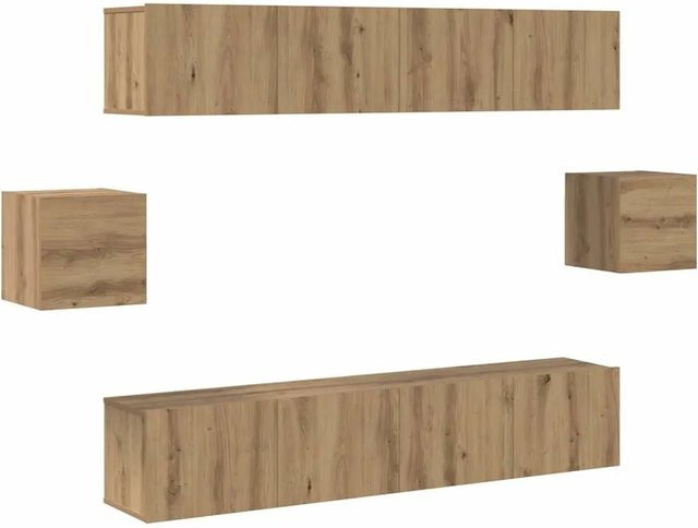 vidaXL TV-Schrankset Wandmontiert 6-teilig in Artisan-Eiche, Modernes Wohnzimmer-Regalsystem aus Holzwerkstoff, Braun, B/T/H: 2 x 30,5 x 30 x 60 cm, 2 x 80 x 30 x 30 cm, 2 x 30,5 x 30 x 30 cm - Bild 1