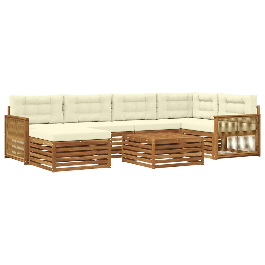 vidaXL Outdoor-Sofagarnitur L-Form aus Akazienholz mit 7 Kissen in Natur und Creme - Bild 2